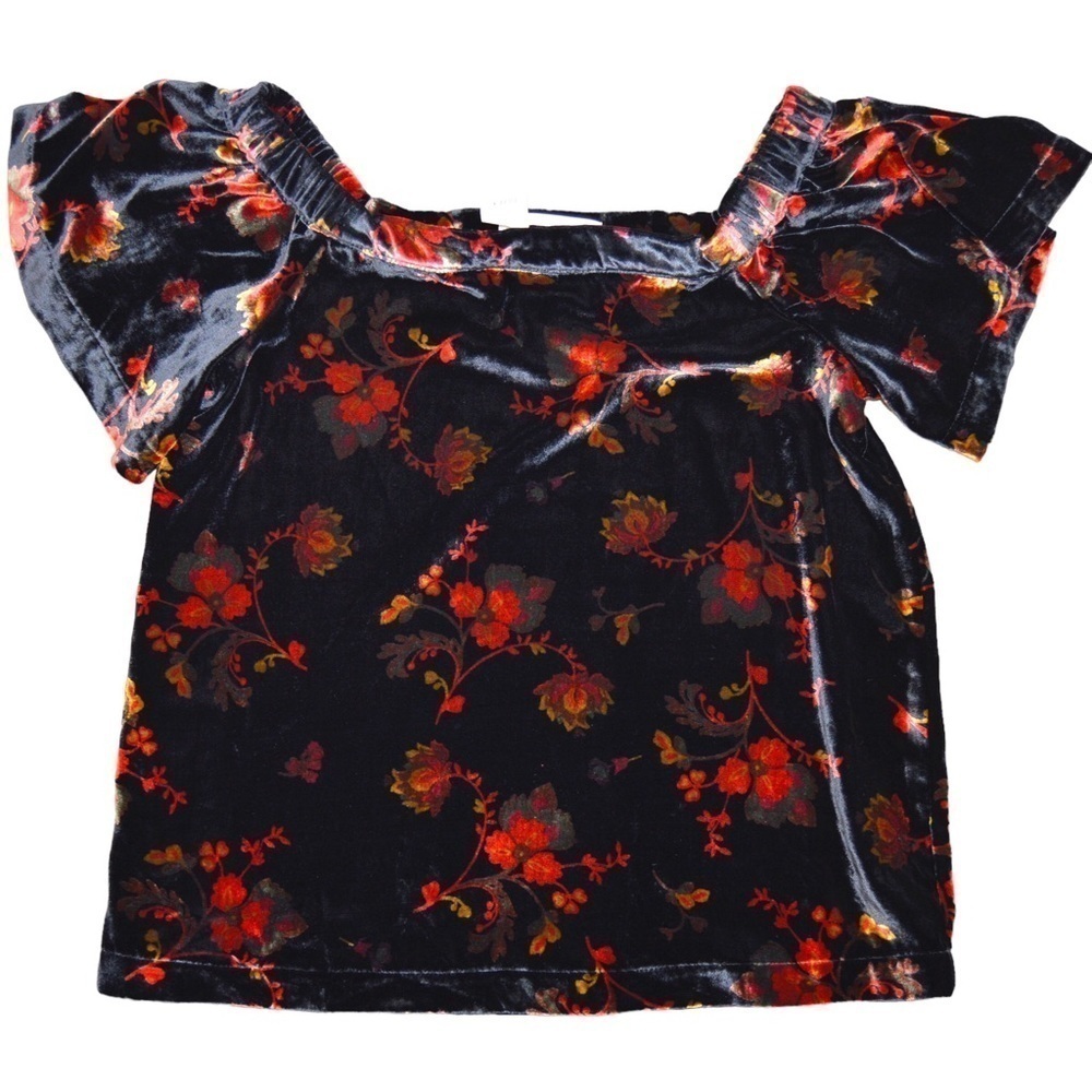 LOFT Velvet Off the Shoulder Dark Floral Top, Flutter Sleeve - Size Medium NWT